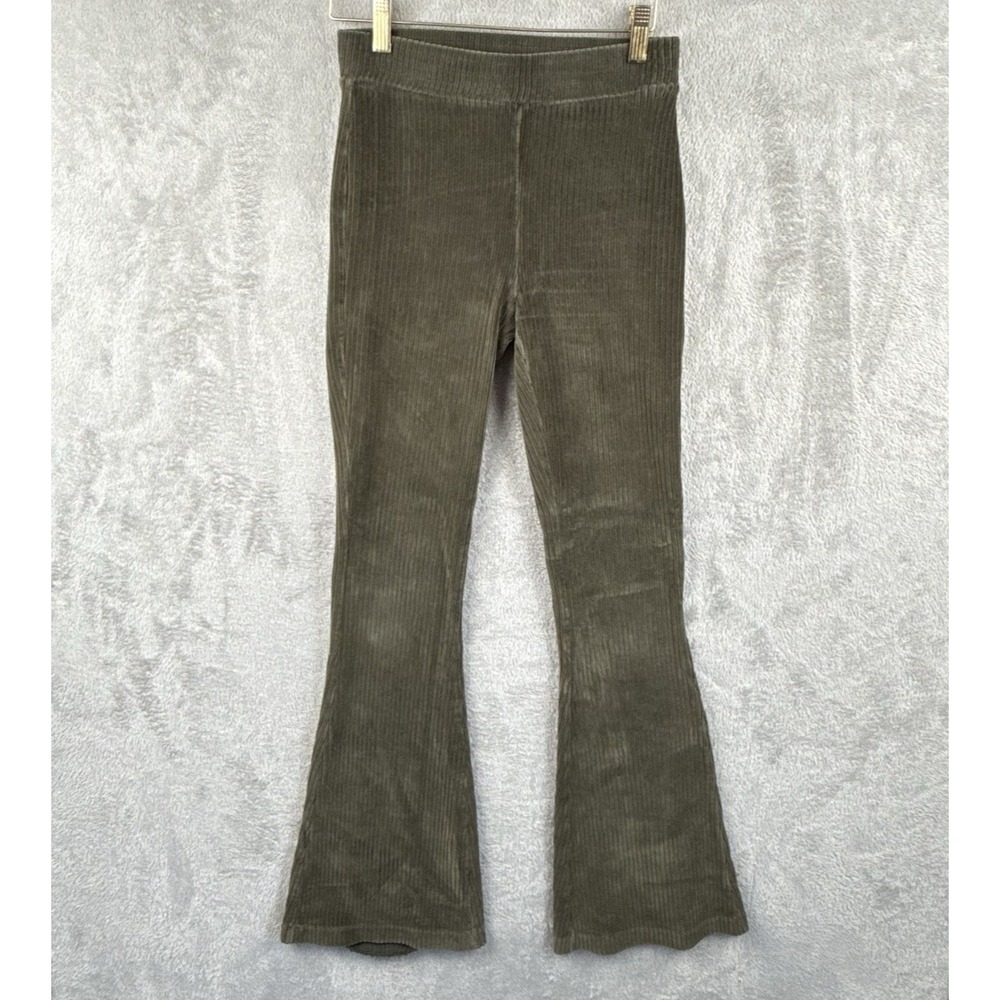 Aerie Groove On Flare Leggings Women XS Green Ribbed Velour Cozy Stretchy Lounge
